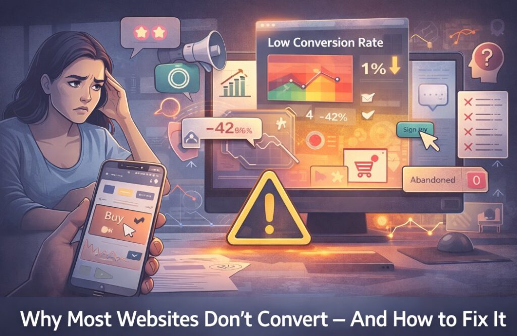 website conversion rate optimization dashboard showing low conversion metrics and user behavior analytics