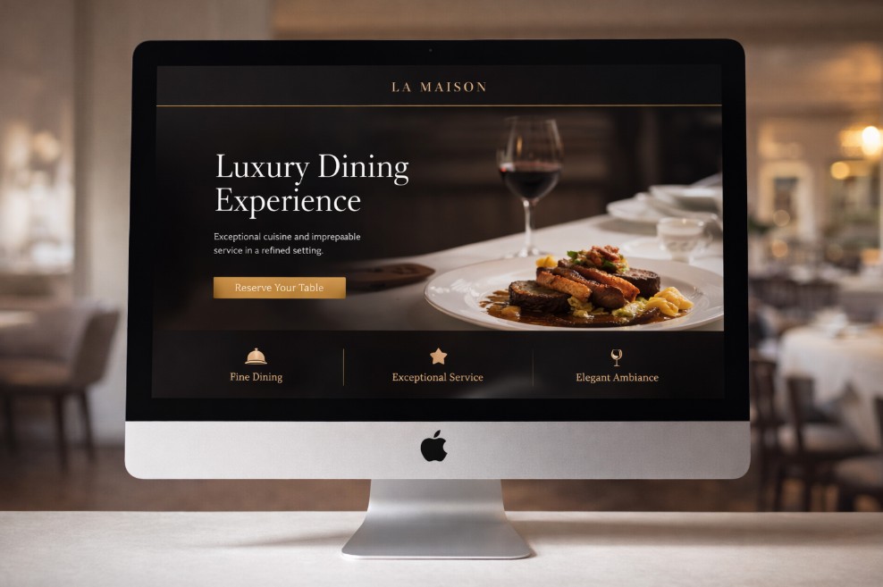 iMac displaying a luxury restaurant presentation website design