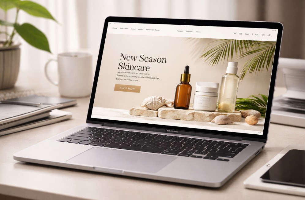 MacBook Pro displaying an e-commerce website design for an online store